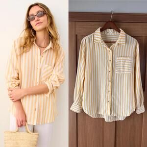 Marine Layer Jane Relaxed Linen Shirt Yellow/ White Striped Women’s size Medium